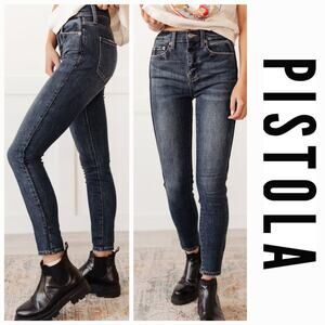 Pistola Aline High Rise Skinny Ankle Jeans Leather Piping Dark Wash NWT 26x27